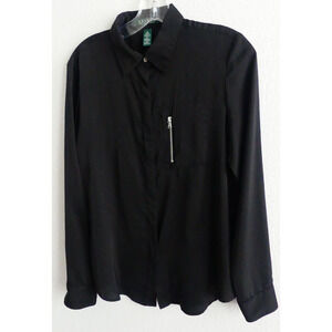 Lauren Ralph Lauren Black Silky Shirt MEDIUM Minimalist Business